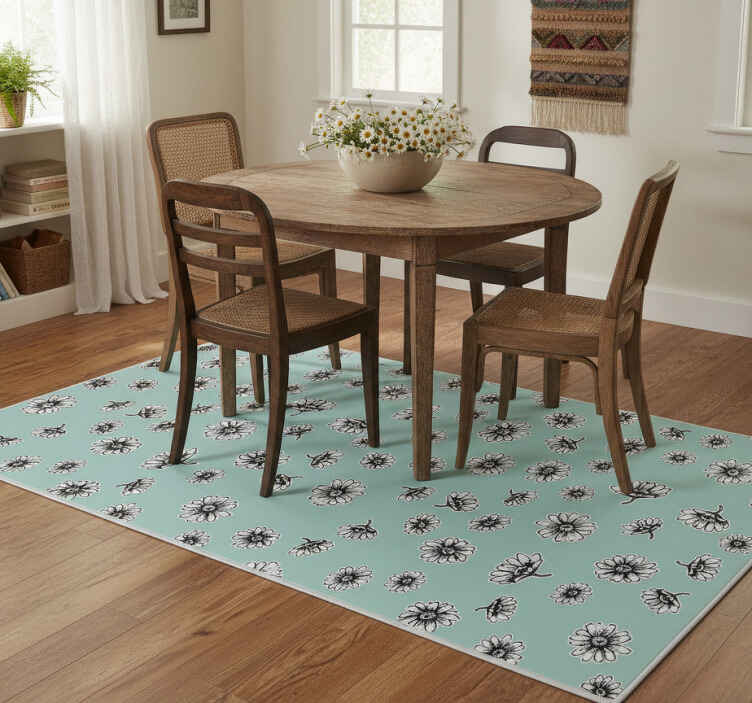 Flower vinyl rug with charming white chamomile - TenStickers