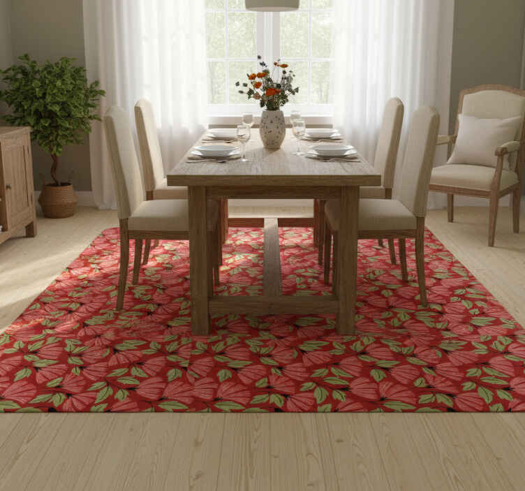 Vintage red pattern flower vinyl rug - TenStickers