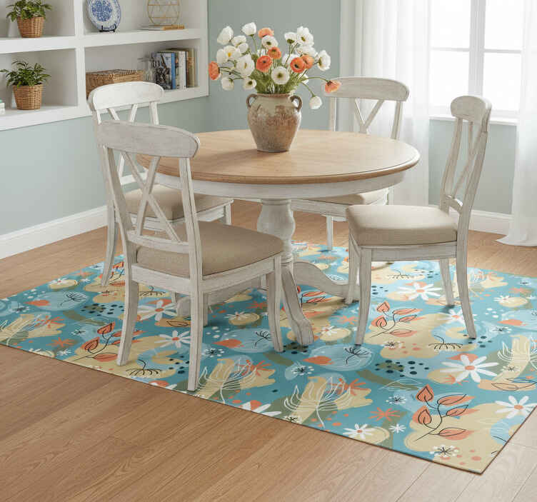 Flower vinyl rug abstract floral design - TenStickers