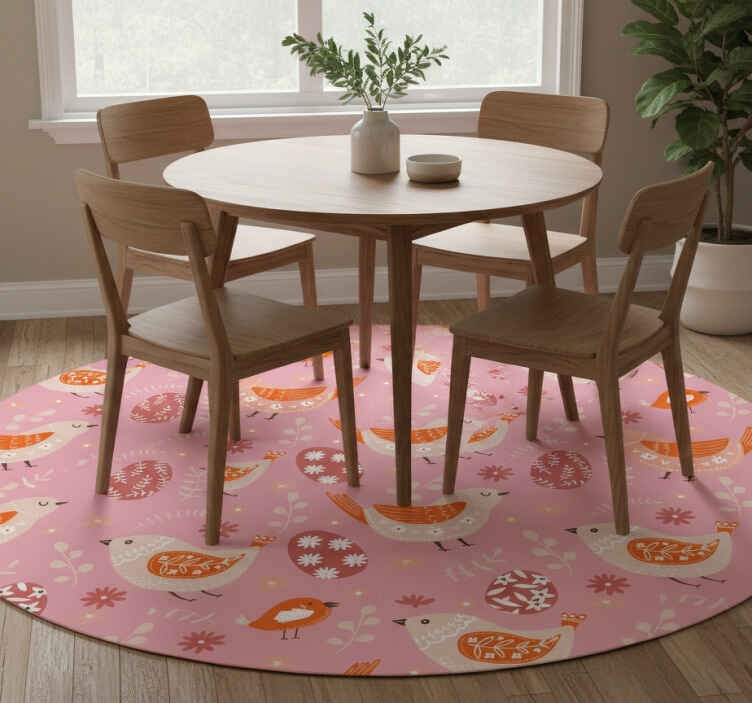 Flower vinyl rug with pink folk art birds - TenStickers