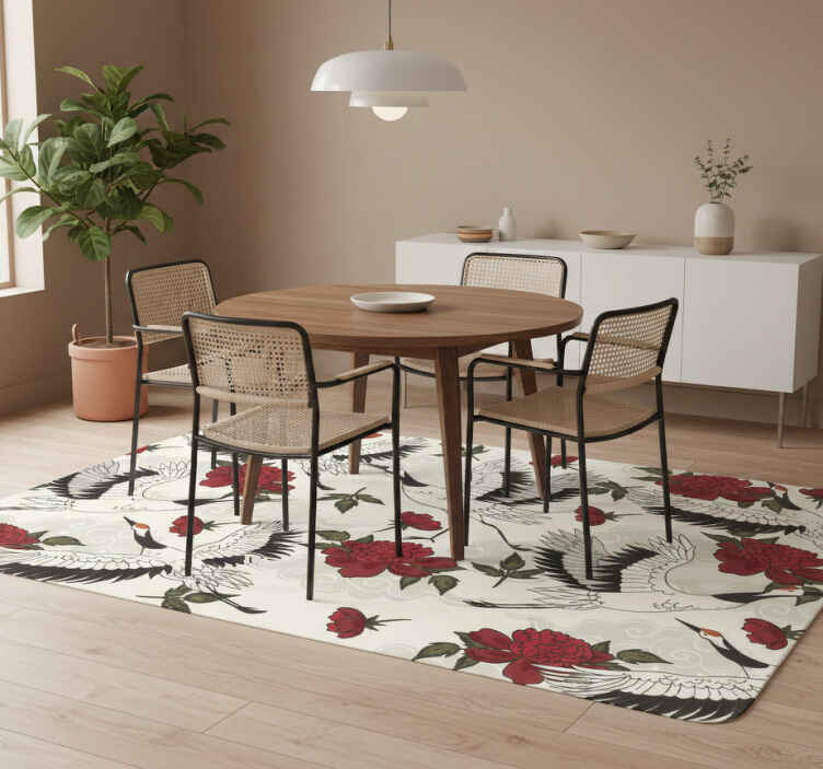 Flower vinyl rug with calming earth tones bird design - TenStickers