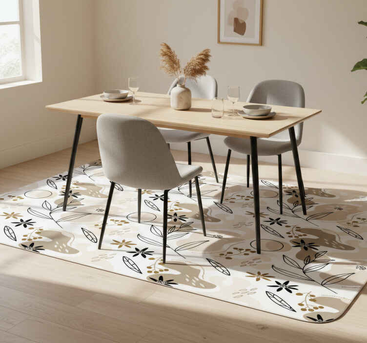 Flower vinyl rug with stylish pink and beige leaves - TenStickers