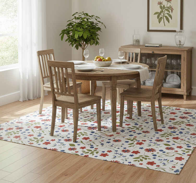 Flower vinyl rug with blue and red garden patterns - TenStickers