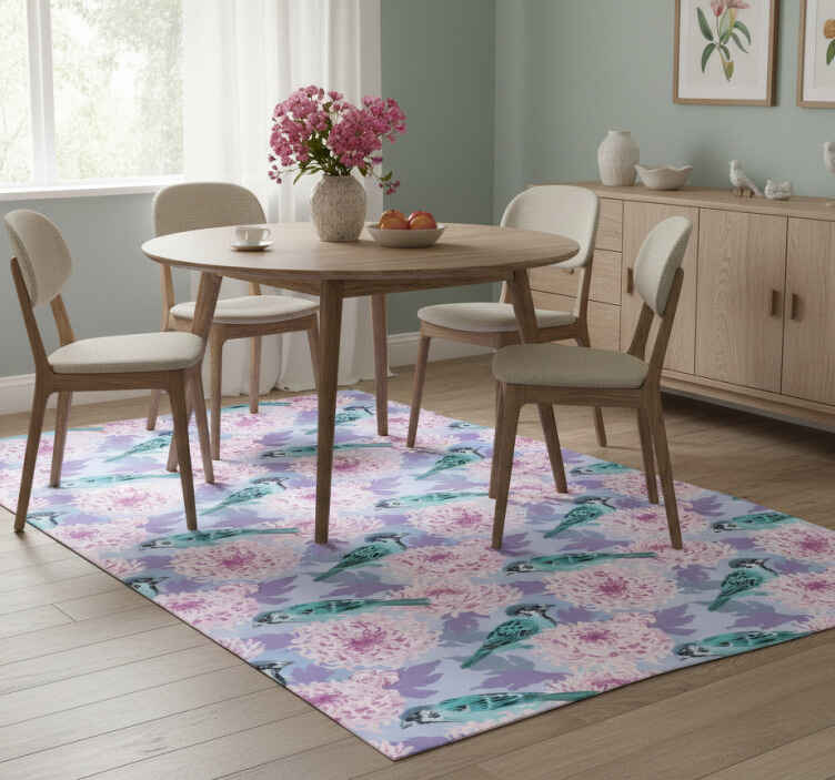 Pink garden flowers with birds flower vinyl rug - TenStickers