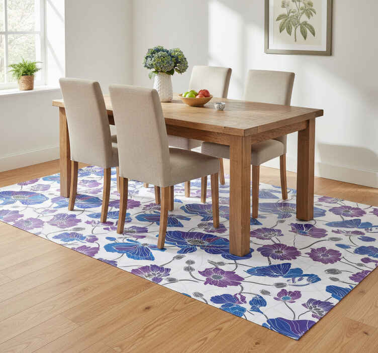 Flower vinyl rug blue and purple garden blooms - TenStickers