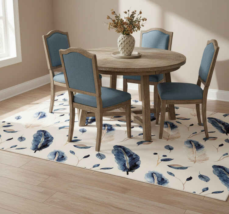 Flower vinyl rug with flying leaves and feathers - TenStickers
