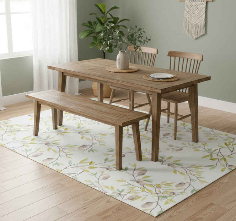 Flower vinyl rug original watercolor green leaves pattern - TenStickers