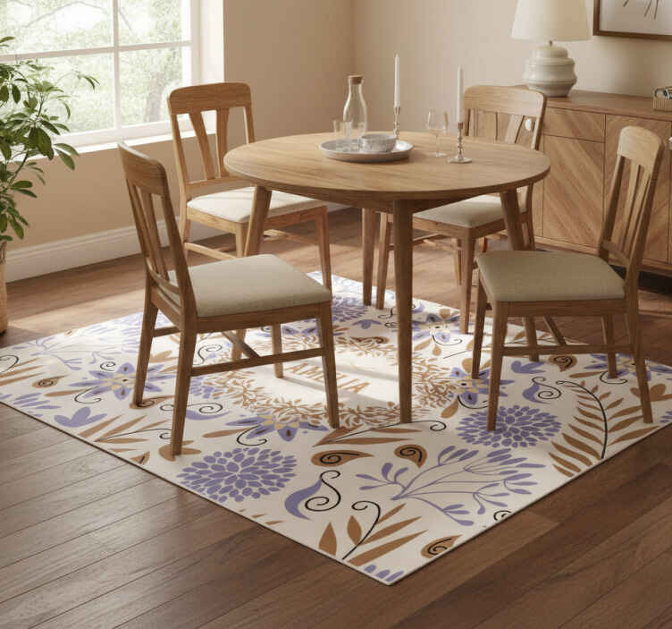 Flower vinyl rug with hand painted vintage floral design - TenStickers