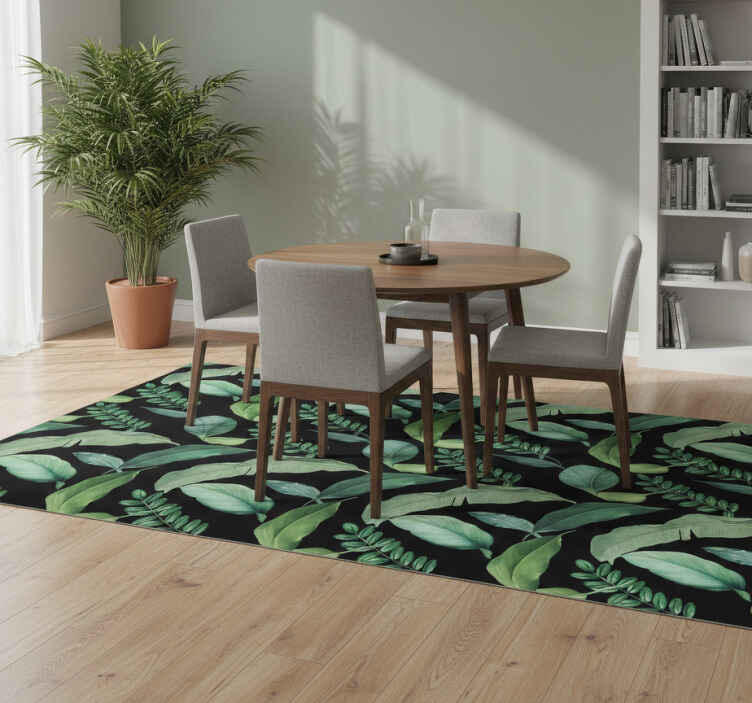 Flower vinyl rug dark gray forest leaves night - TenStickers