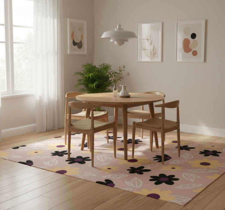 Flower vinyl rug colorful modern flowers beige background - TenStickers