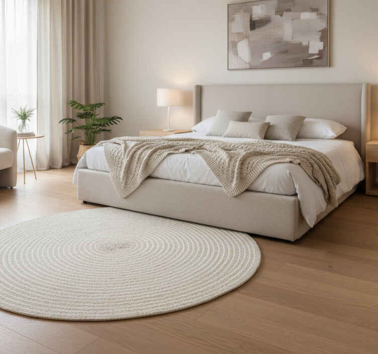 Minimalist vinyl rug circular cream woven spiral - TenStickers
