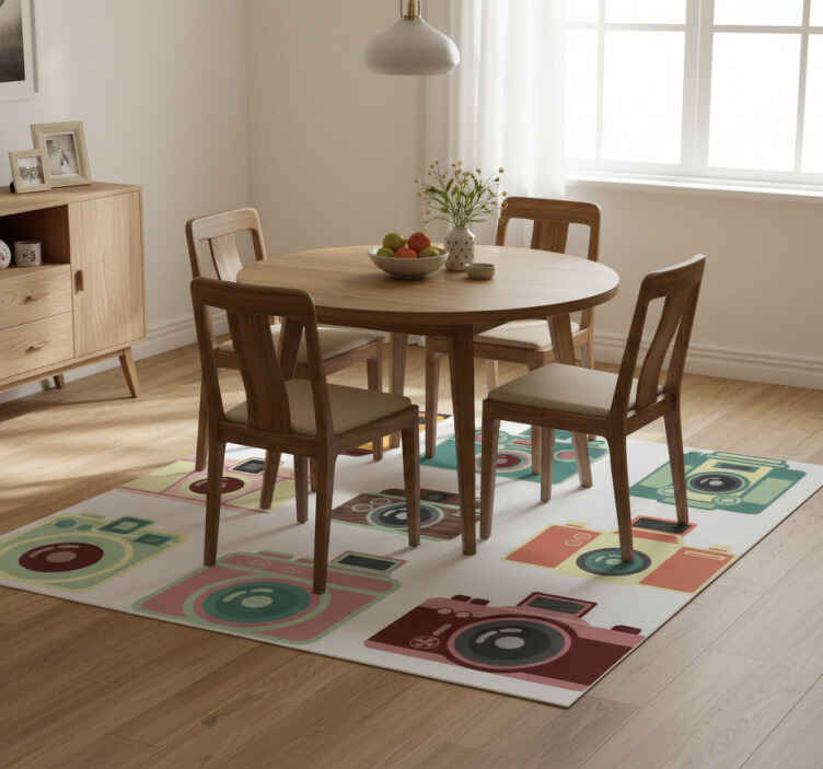 Dining room vinyl rug with vintage cameras design - TenStickers