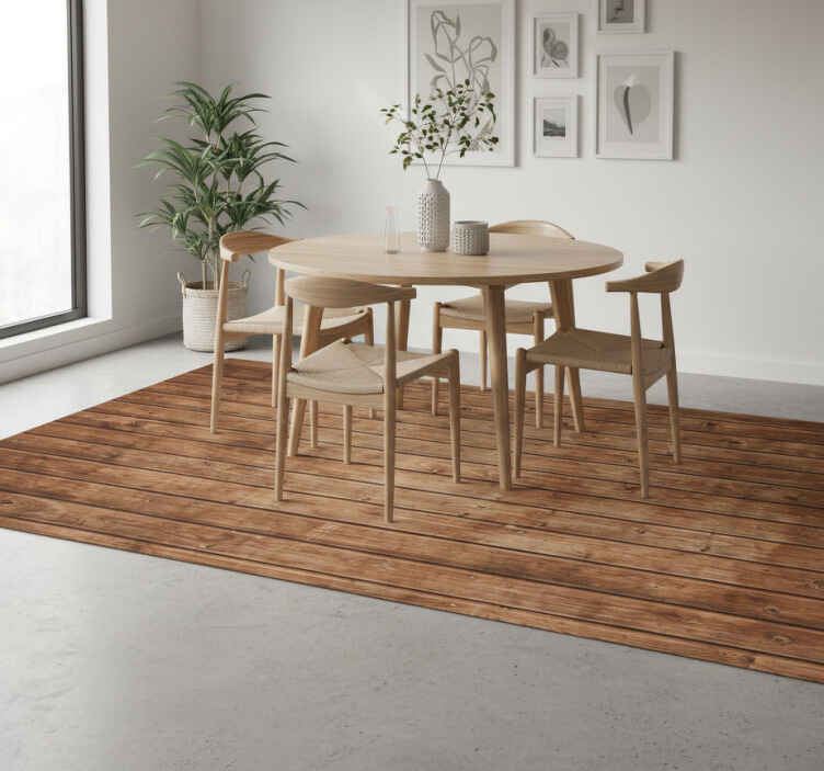 Alfombra vinílica comedor tablones de madera oscura - TenVinilo
