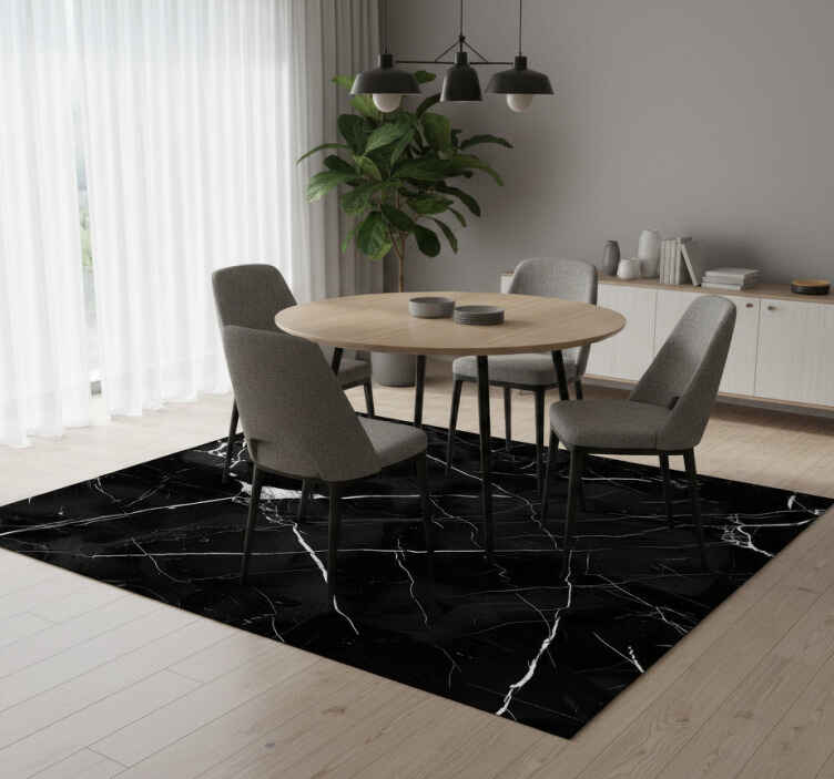 Alfombra vinílica comedor mármol negro para mesa - TenVinilo
