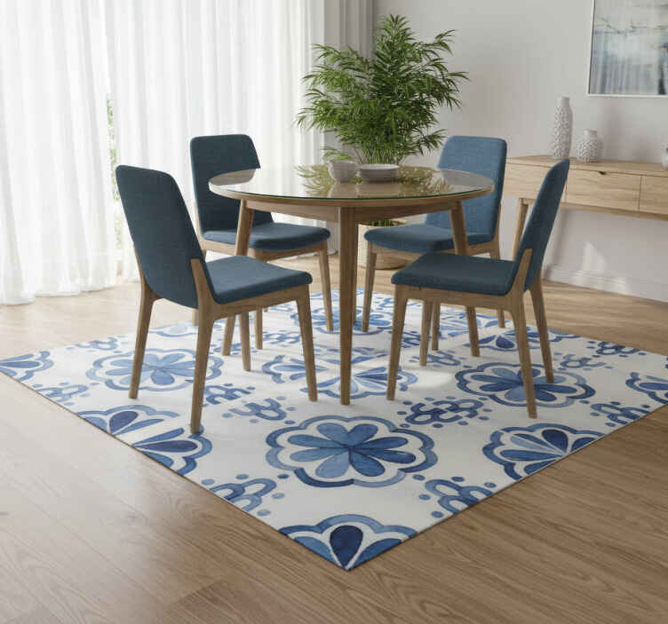 Dining room vinyl rug with floral tile designs - TenStickers