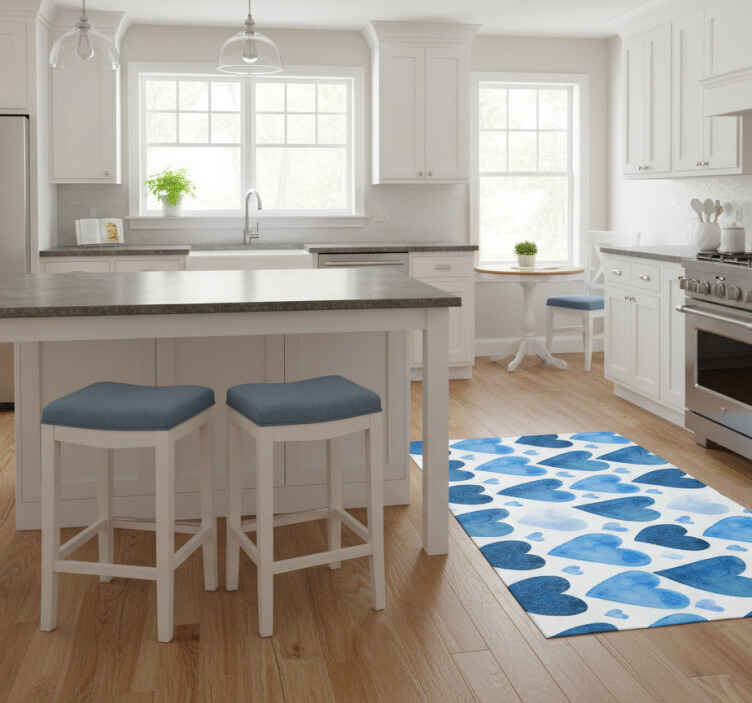 Kitchen vinyl rug blue sweet hearts - TenStickers