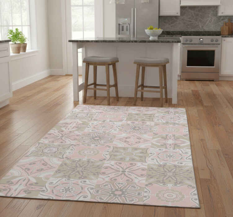 Pink and grey tile kitchen vinyl rug - TenStickers