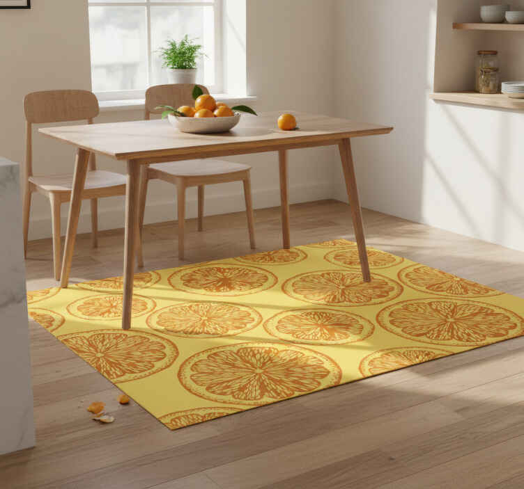 Kitchen vinyl rug with orange hand-drawn pattern - TenStickers
