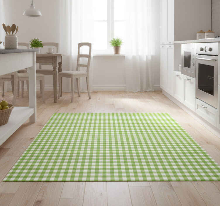 Green checked plaid design kitchen vinyl rug - TenStickers