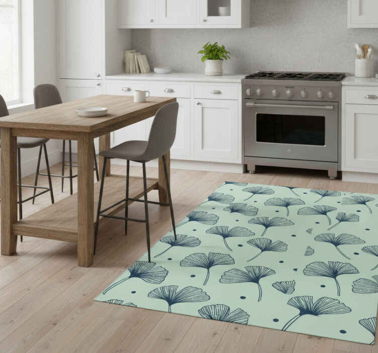 Kitchen vinyl rug in blue floral pattern - TenStickers