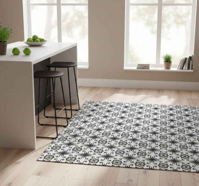 Vintage black tile kitchen vinyl rug - TenStickers