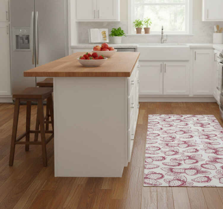 Cute seamless strawberry pattern kitchen vinyl rug - TenStickers