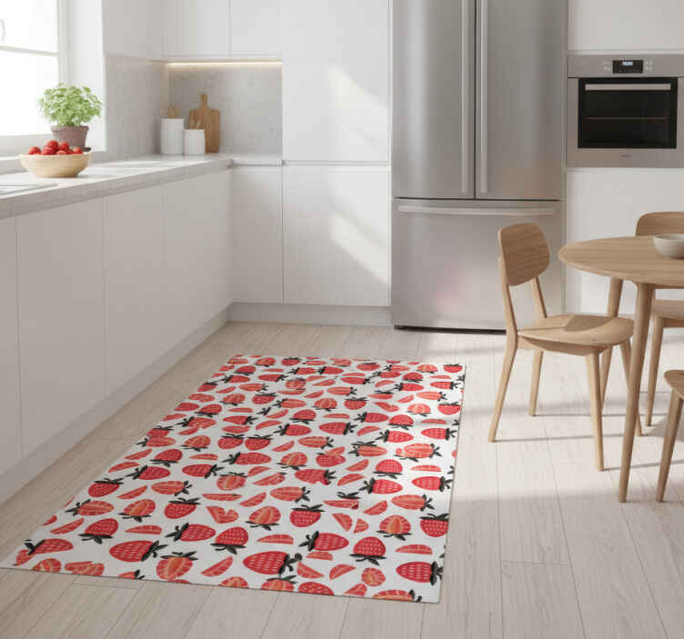 Kitchen vinyl rug with realistic red strawberry design - TenStickers