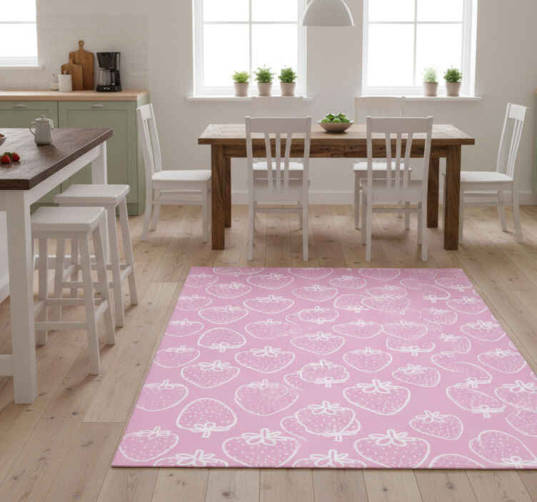 Kitchen vinyl rug seamless pink strawberry pattern - TenStickers