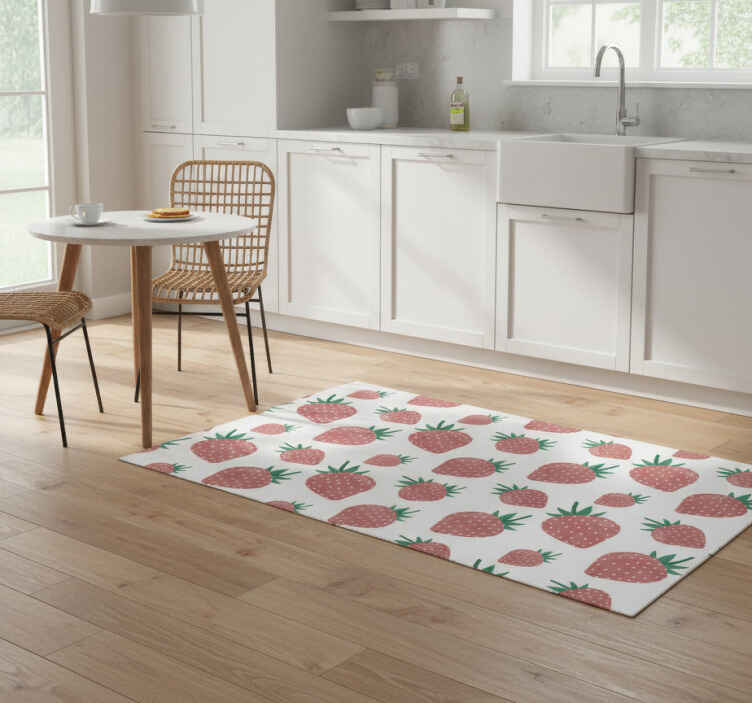 Kitchen vinyl rug with colorful handwritten strawberries - TenStickers