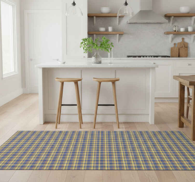 Kitchen vinyl rug in blue check tartan pattern - TenStickers