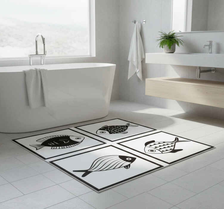Bathroom vinyl rug with beautiful fish pattern tiles - TenStickers