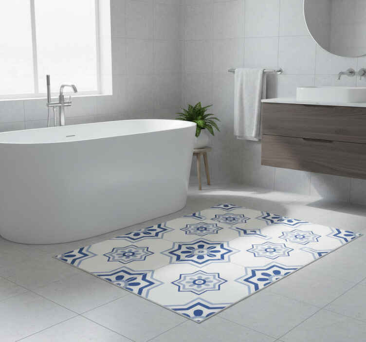 Bathroom vinyl rug blue tile sticker - TenStickers