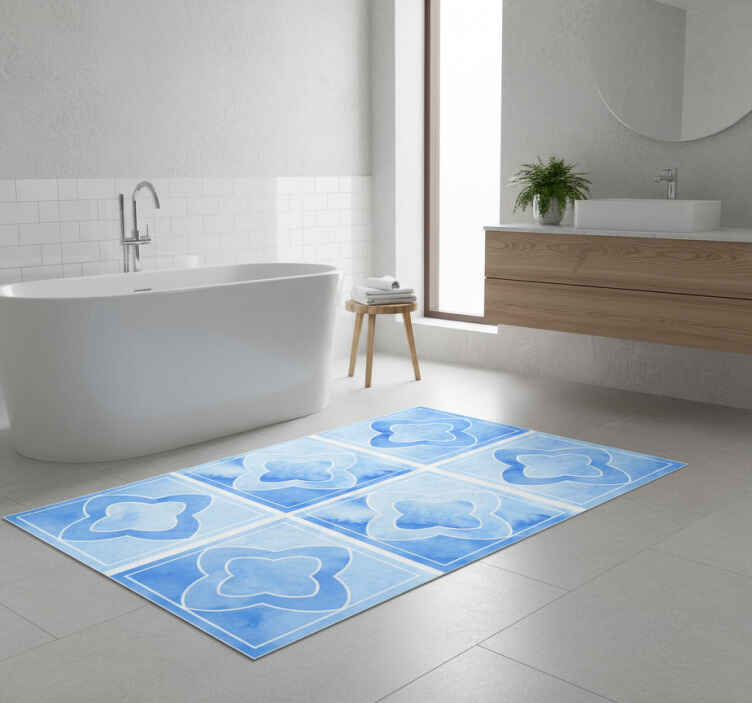 Mosaic shades of blue tile bathroom vinyl rug - TenStickers
