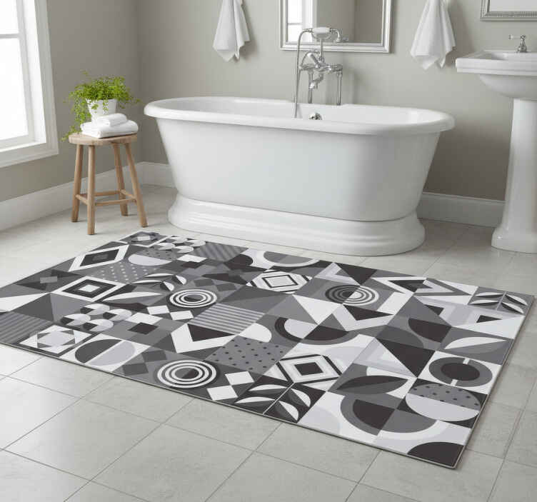 Bad vinyl teppe grå geometriske fliser - Tenstickers