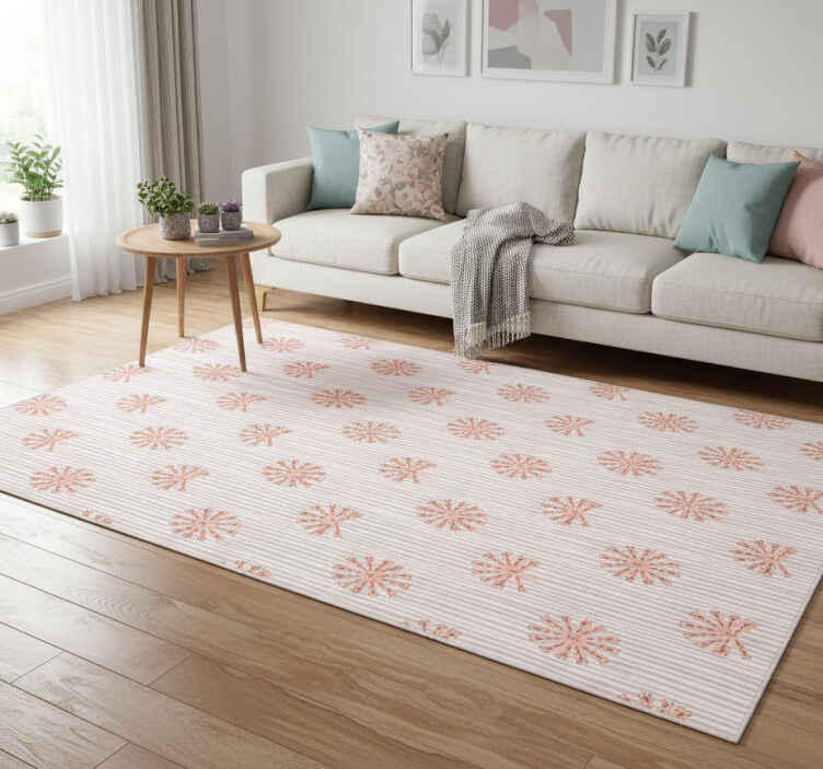 Floral vinyl rug in geometric pastel pink flower - TenStickers