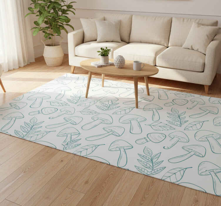 Tappeto vinile fiori motivo funghi bianchi e azzurri - TenStickers