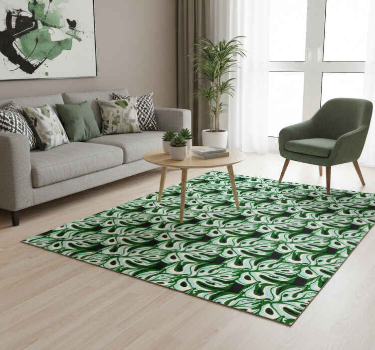Flower vinyl rug with vibrant black and green flora - TenStickers