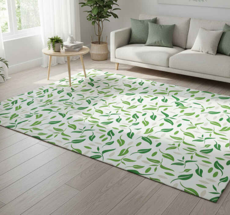 Flower vinyl rug with small green leaves pattern - TenStickers