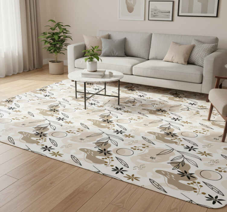 Flower vinyl rug with stylish pink and beige leaves - TenStickers