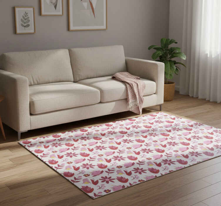 Flower vinyl rug inspired by polish folk art red - TenStickers