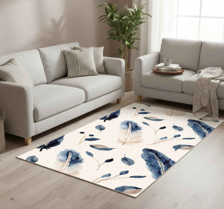 Flower vinyl rug with floating leaves and feathers - TenStickers