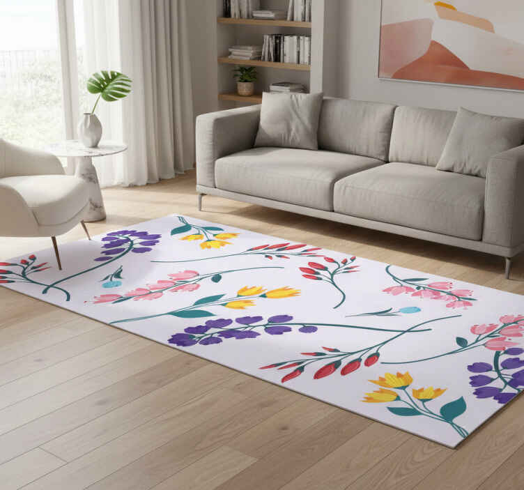 Flower vinyl rug garden minimalist botanical design - TenStickers