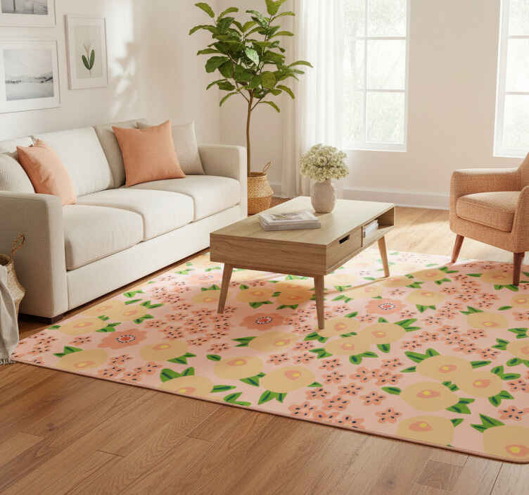 Flower vinyl rug with original floral pattern in peach - TenStickers