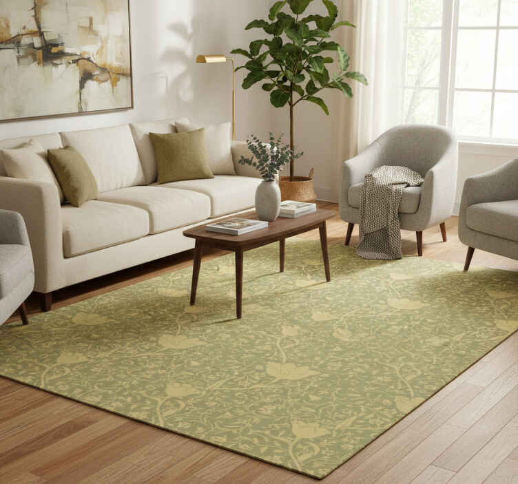 Flower vinyl rug with subtle gold and green pattern - TenStickers