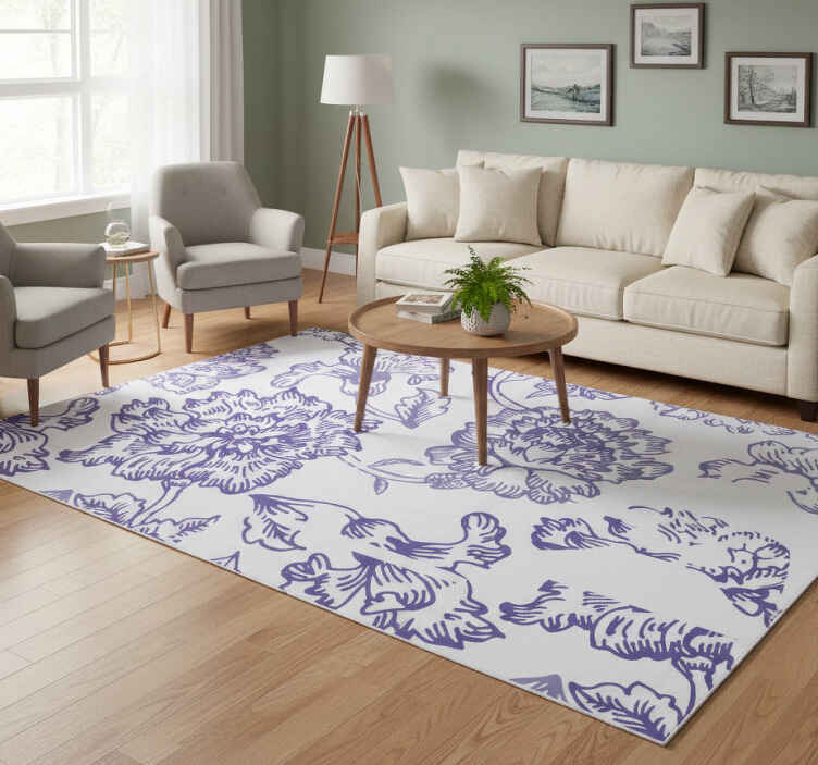 Soft purple floral pattern flower vinyl rug - TenStickers