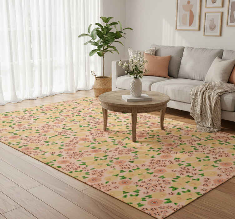 Flower vinyl rug in original peach floral pattern - TenStickers