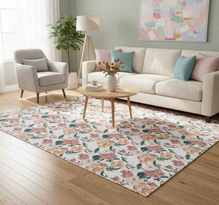 Flower vinyl rug with beautiful pastel floral design - TenStickers