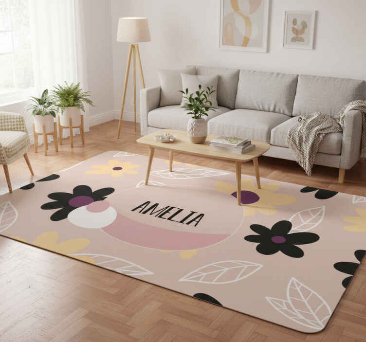 Flower vinyl rug with colorful modern flowers beige - TenStickers