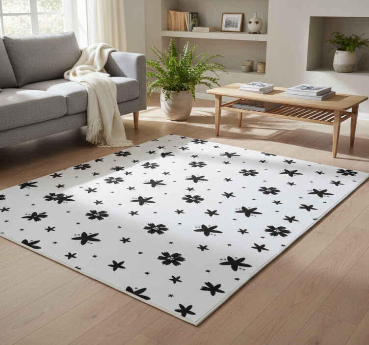 Flower vinyl rug with black and white floral design - TenStickers