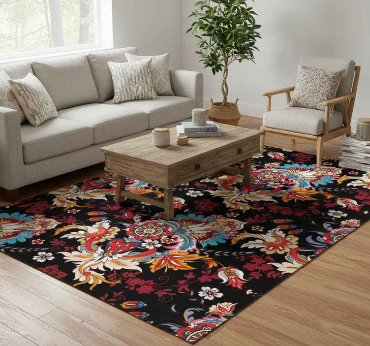 Flower vinyl rug in vibrant modern ethnic art - TenStickers